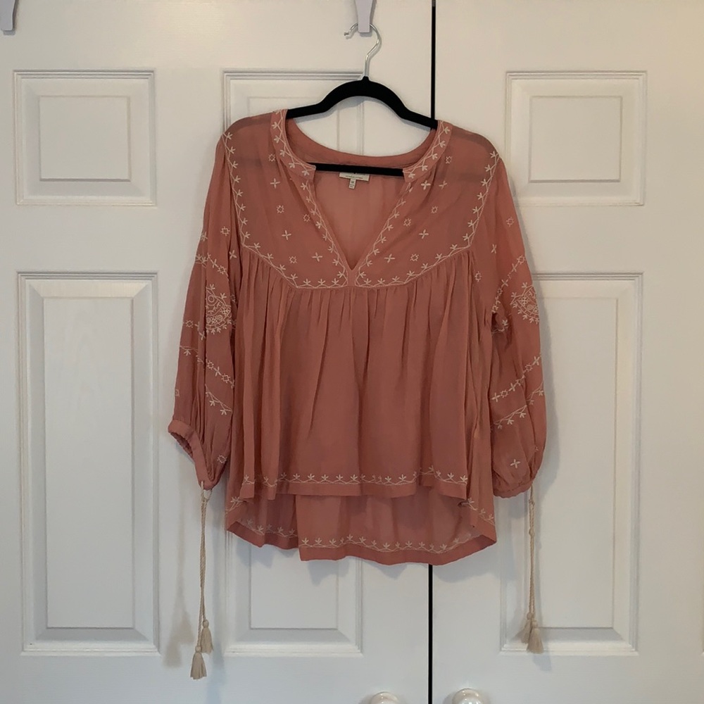 Pink/salmon embroidered bohemian blouse